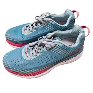 Hoka One One CLIFTON 5 Athletic Running Shoes Sneakers Teal Pink Size 9 Wide